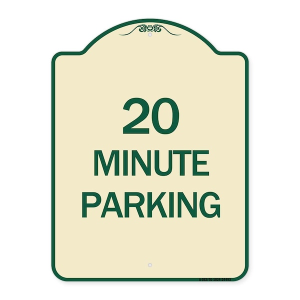 Designer Series 20 Minute Parking, Tan & Green Heavy-Gauge Aluminum Sign, 24" x 18", TG-1824-24493